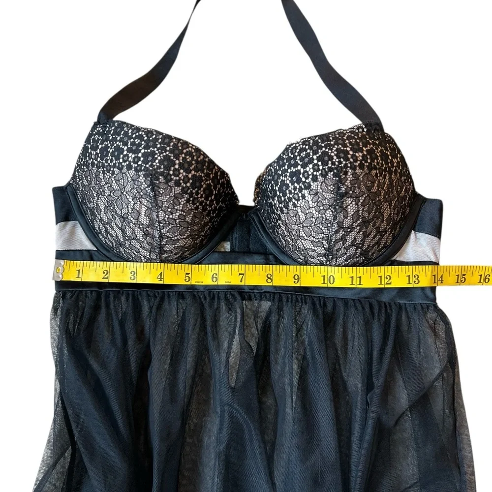 Victoria's Secret Black Babydoll Lingerie Lace Padded Bra | Sheer Mesh 36C NWOT